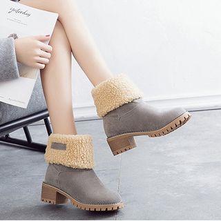 Fleece-lined Chunky Heel Short Boots
