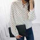 Frilled Tie-neck Polka-dot Chiffon Blouse