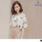 Butterfly Printing Flutter Sleeve Chiffon Top