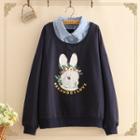 Inset Shirt Rabbit Print Thin Sweater