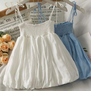 Ribbon-strap Loose-fit Smocked Top