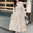 Lace Tie-neck Midi A-line Dress