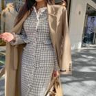 Fitted Houndstooth Tweed Coatdress