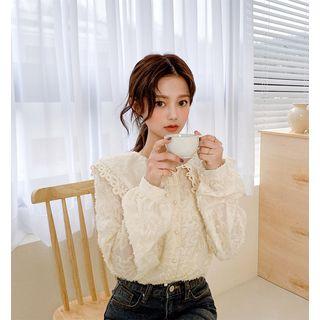 Sailor-collar Fringed Lace Blouse