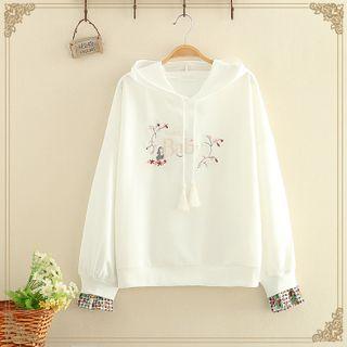 Check Hem Embroidered Hoodie