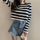 Crewneck Striped Cropped Top