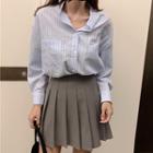 Striped Shirt / Pleated A-line Skirt