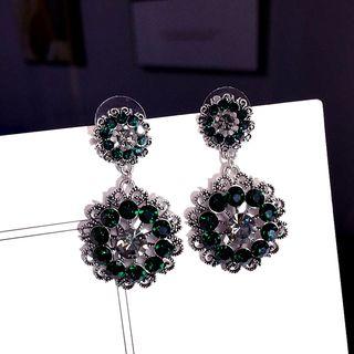 Rhinestone Dangle Earring 1 Pair - Silver Stud - Green - One Size