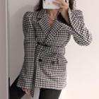 Double Breasted Belted Houndstooth Jacket