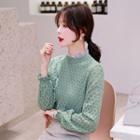 Fleece Lined Lace Puff-sleeve Blouse