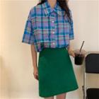 Plaid Short-sleeve Shirt / A-line Mini Skirt