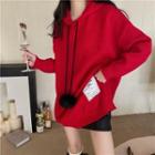 Applique Hooded Sweater Red - One Size