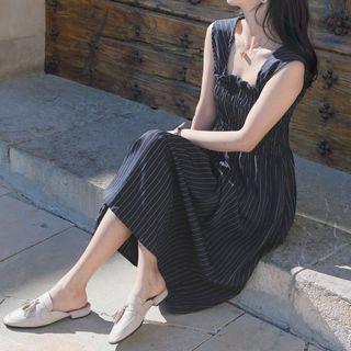 Pinstriped Wide-strap A-line Dress