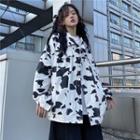 Front Pocket Cow-print Button Jacket As Shown In Figure - One Size
