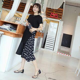 Polka-dot Flared Midi Dress Black - One Size