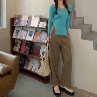 Notched Knit Top / Wide-leg Pants