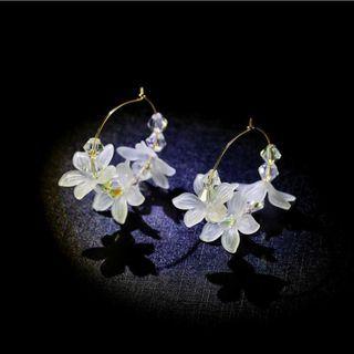 Flower Resin Alloy Hoop Earring 1 Pr - White - One Size