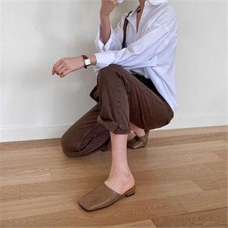 Square-toe Textured Slide Sandals
