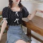Puff-sleeve Square Neck Printed Blouse