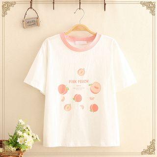 Contrast-trim Peach Print Short-sleeve Top White - One Size