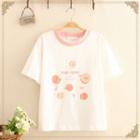 Contrast-trim Peach Print Short-sleeve Top White - One Size