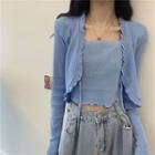 Frill Trim Mock Two Piece Knit Cropped Top