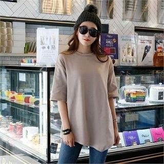 Asymmetric-hem Brushed Fleece T-shirt