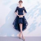 Elbow-sleeve High Low Prom Dress