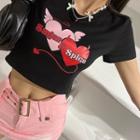 Letter Heart-print Cropped T-shirt