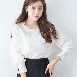 Lace Trim Blouse 01 - White - One Size