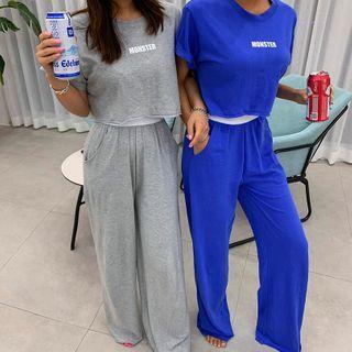 Set: Monster Crop T-shirt + Wide-leg Sweatpants
