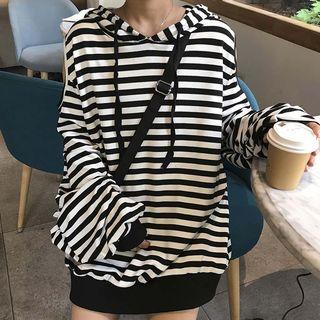 Striped Cold-shoulder Hoodie Black - One Size