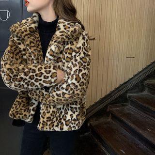 Leopard Print Furry Jacket Leopard - One Size