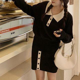 Polo Sweater / Knit Mini Skirt