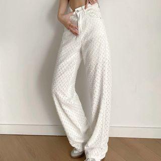 High-waist Jacquard Wide-leg Pants