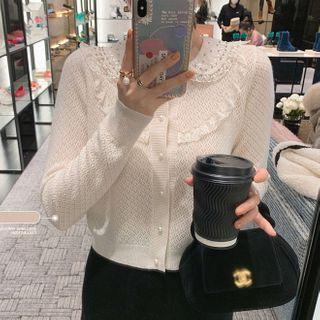 Long-sleeve Lace Trim Button-up Blouse