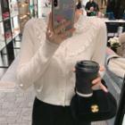 Long-sleeve Lace Trim Button-up Blouse