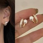 Faux Pearl Glaze Layered Hoop Earring 1 Pair - S925 Silver Needle - Gold - One Size