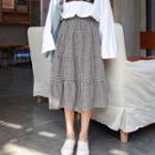 Gingham Midi A-line Skirt Gingham - Black & White - One Size
