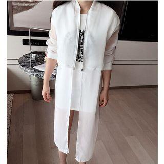 Plain 3/4 Sleeve Long Chiffon Coat