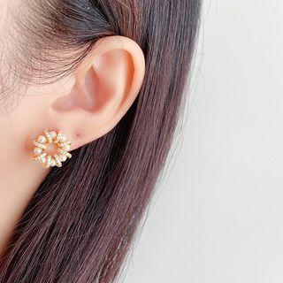 Faux Pearl Hoop Cuff Earring 1 Pair - Clip On Earring - Gold - One Size
