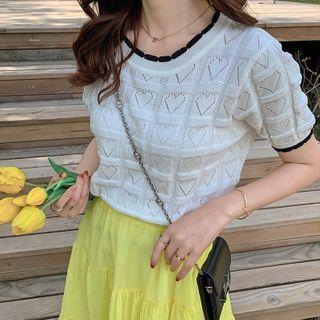 Short-sleeve Heart Textured Knit Top