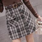 Set: Mini Plaid A-line Skirt + Belt