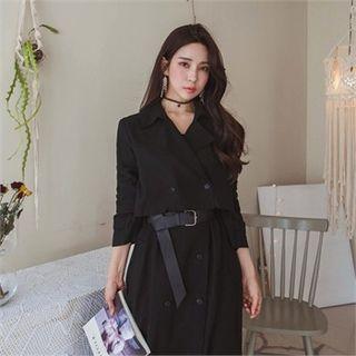 Detachable-capelet Double-breasted Long Vest With Belt