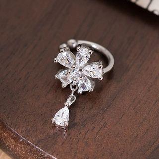 Sterling Silver Rhinestone Flower Ear Cuff