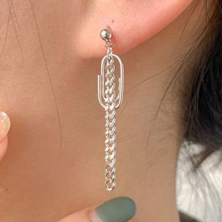 Chain Drop Earring With Earplugs - 1 Pair - Chain Earring - Silver - One Size
