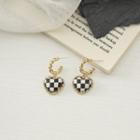 Heart Checker Alloy Dangle Earring 1 Pair - S925 Silver - Check - Black & White - One Size