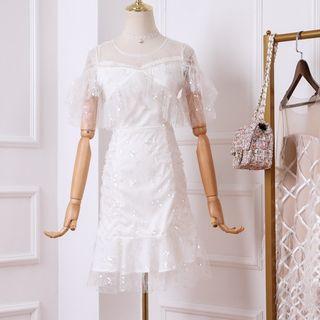 Ruffle Short-sleeve Sequined Dress