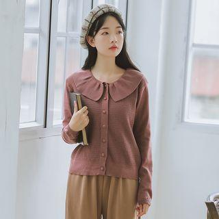 Long-sleeve Collared Knit Cardigan