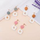 Wooden Disc & Square Dangle Earring